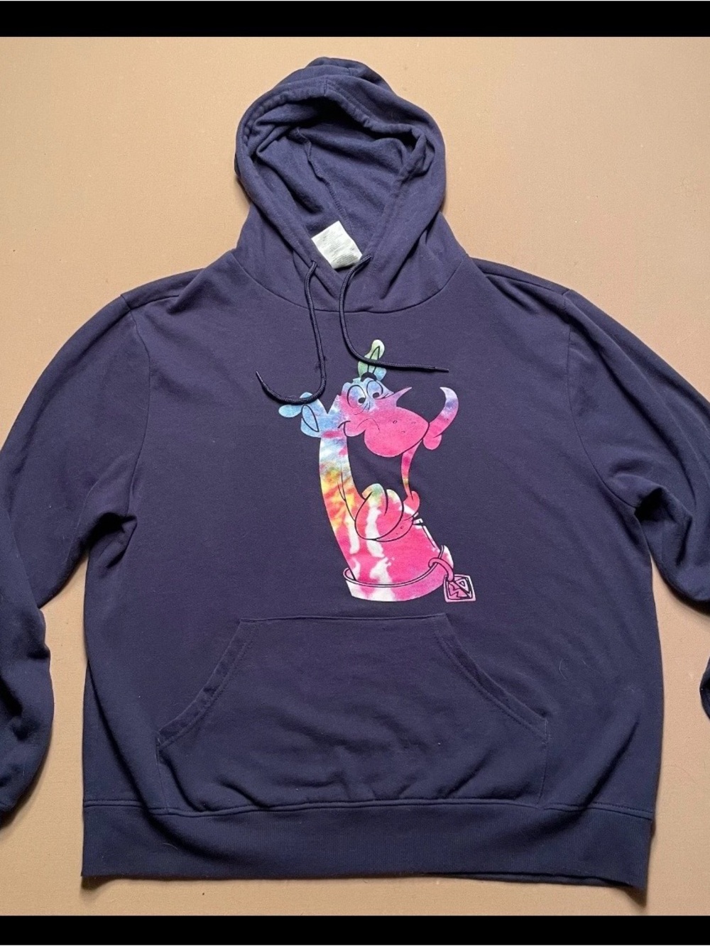 Scooby-Doo Hoodie Womens XL Blue Tye Dye Colorful Cartoon Pockets Rainbow Dog